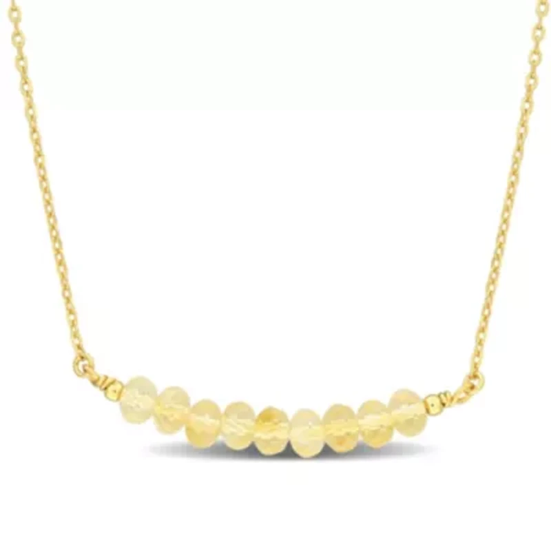 Citrine Bead Necklace in Yellow Plated Sterling Silver, 16.5"+2"