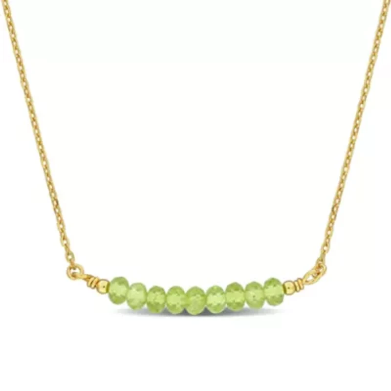 Peridot Bead Necklace in Yellow Plated Sterling Silver, 16.5"+2"