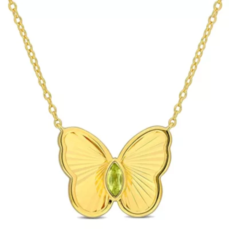Peridot Butterfly Necklace in Yellow Plated Sterling Silver, 17"
