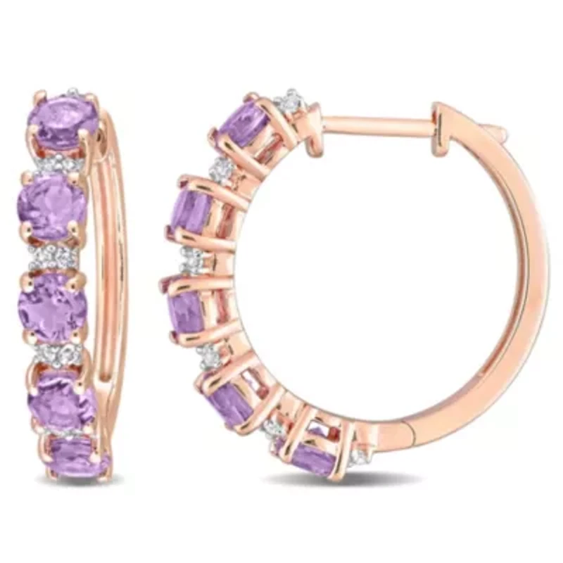 Amethyst and White Topaz Hoop Earrings in 2-Tone Sterling Silver