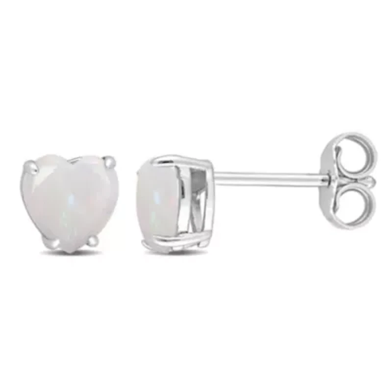Opal Heart Stud Earrings in Sterling Silver