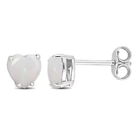 Opal Heart Stud Earrings in Sterling Silver