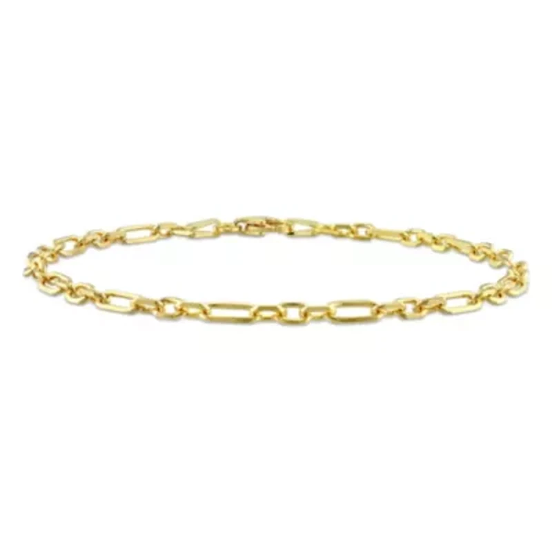 3MM Figaro Rolo Anklet in Yellow Plated Sterling Silver, 9"