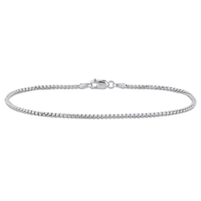 1.6mm Hollow Round Box Link Anklet in 10K White Gold