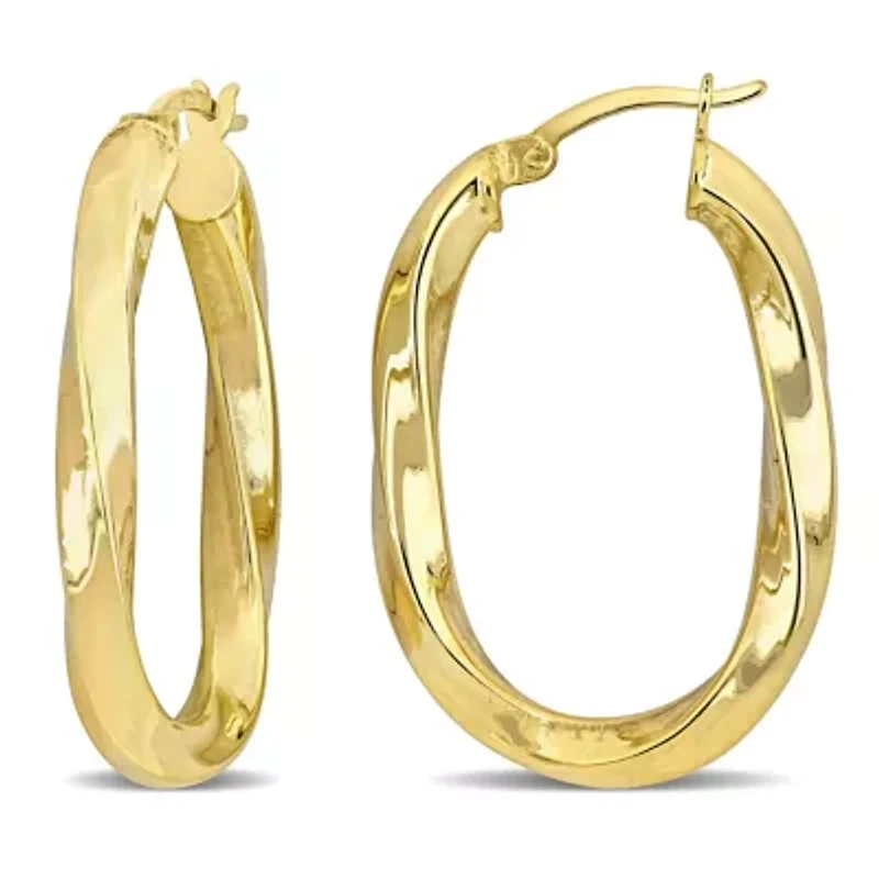 Twist Oval Hoop Earrings in Yellow Plated Sterling Silver