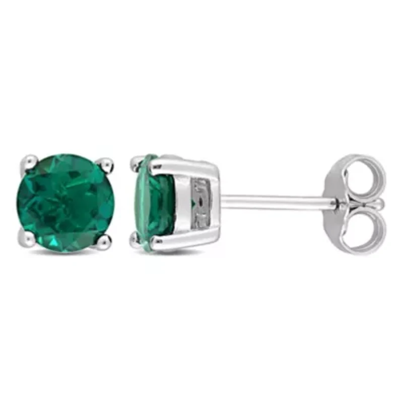 Lab Created Created Emerald Stud Earrings in Sterling Silver