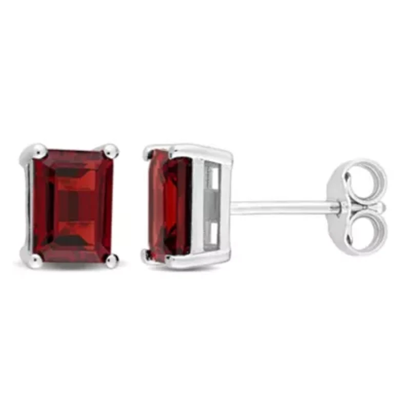 Garnet Stud Earrings in Sterling Silver