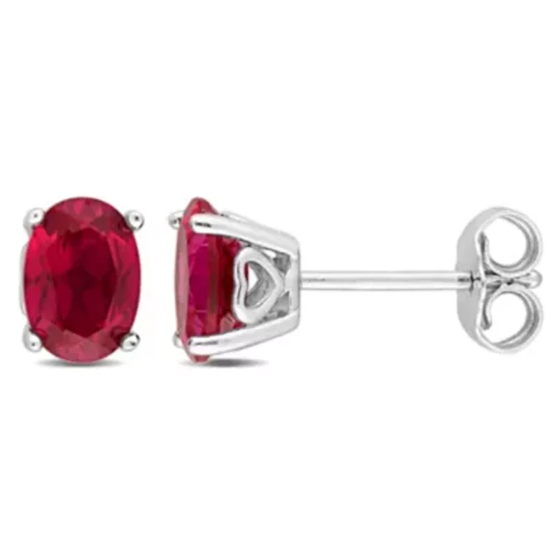 Lab Created Created Ruby Oval Stud Earrings in Sterling Silver