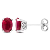 Lab Created Created Ruby Oval Stud Earrings in Sterling Silver