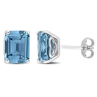 Synthetic Spinel (Aquamarine) Stud Earrings in Sterling Silver