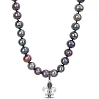 7-7.5mm Black Freshwater Cultured Pearl and 1/10 ct. t.w. Black Diamond Necklace in Sterling Silver with Black Rhodium Plated