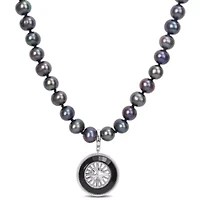7-7.5mm Black Freshwater Cultured Pearl and Black Agate Necklace in Sterling Silver