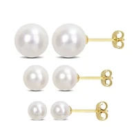 3-Piece Set of 4-8.5mm Freshwater Cultured Pearl Stud Earrings in 14K Yellow Gold
