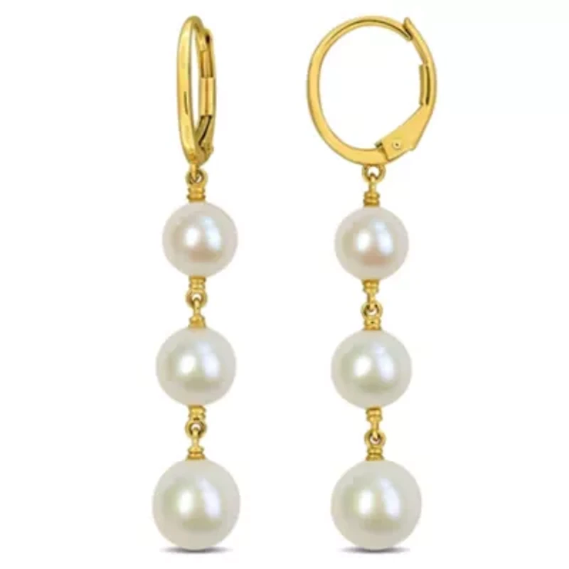 6-8mm Freshwater Cultured Pearl Drop Earrings in 10K Yellow Gold