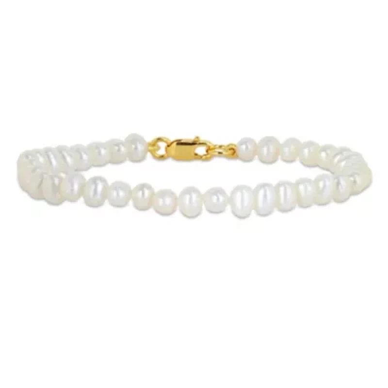 3-4mm Freshwater Cultured Pearl Bracelet in Yellow Plated Sterling Silver