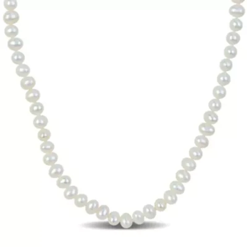 3-4mm Freshwater Cultured Pearl Necklace in Yellow Plated Sterling Silver