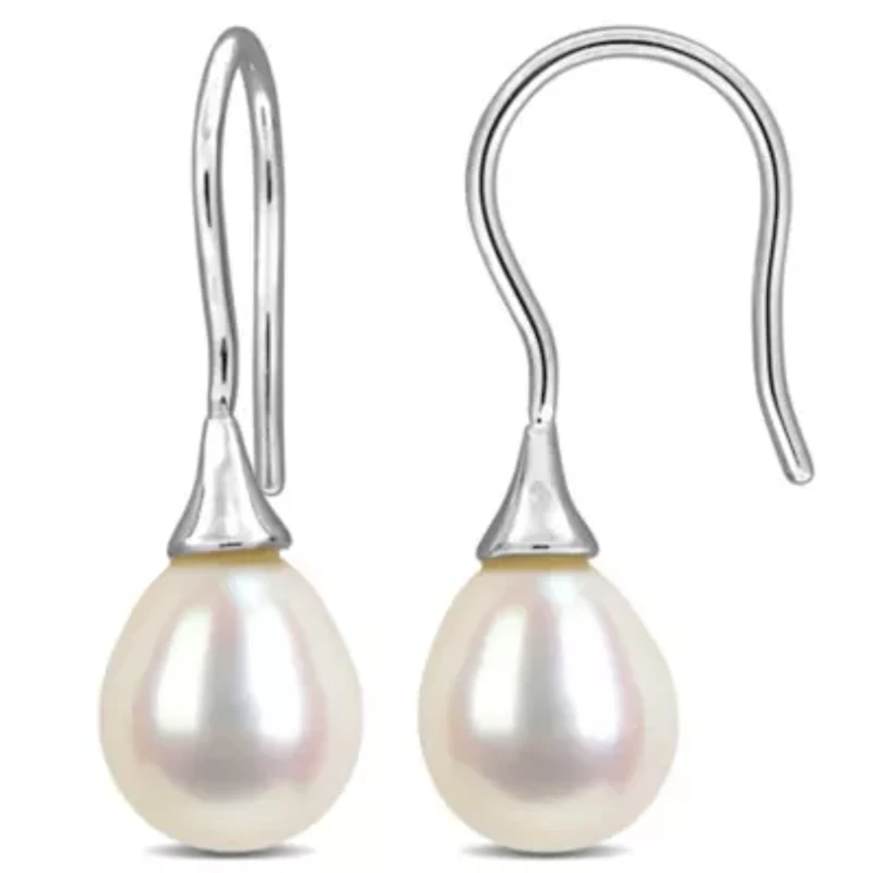 8-8.5mm Freshwater Cultured Pearl Hook Earrings in Sterling Silver