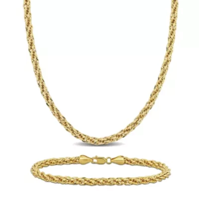2-Piece Set of 4mm Infinity Rope Chain Necklace and Anklet in 14K Yellow Gold, 18" & 9"