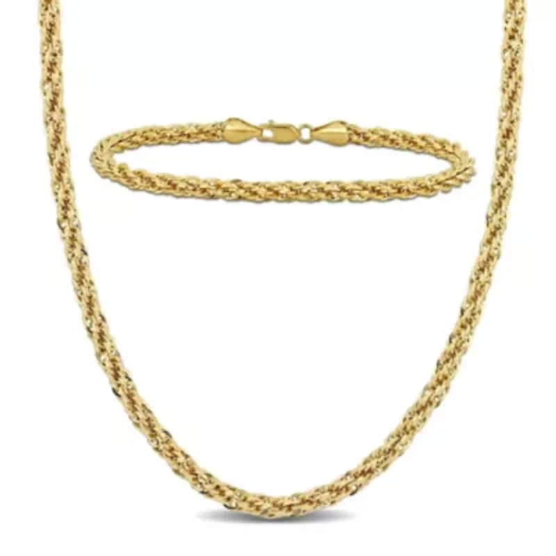 2-Piece Set of 4mm Infinity Rope Chain Necklace and Anklet in 14K Yellow Gold, 16" & 9"