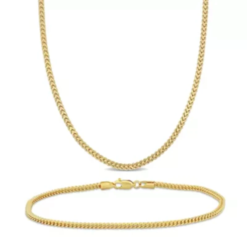 2-Piece Set of 2.3mm Franco Link Chain Necklace and Bracelet in 10K Yellow Gold, 20" & 7.5"