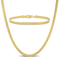 2-Piece Set of 3.5mm Herringbone Chain Necklace and Anklet in 10K Yellow Gold, 16" & 9"