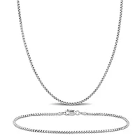2-Piece Set of 1.6mm Box Link Chain Necklace and Anklet in 10K White Gold, 18" & 9"