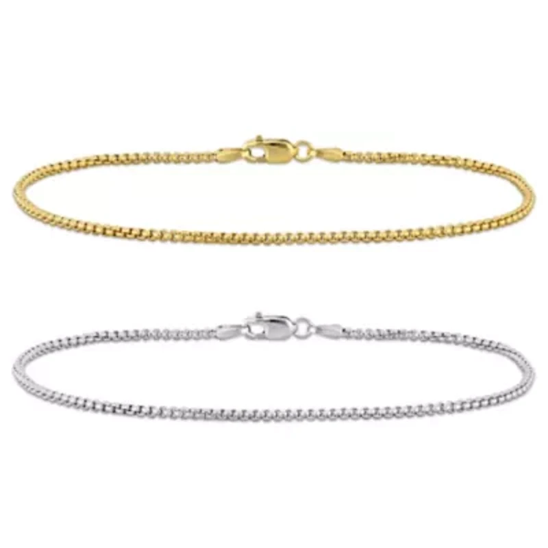 2-Piece Set of Men's 1.6mm Box Link Bracelets in 10K 2-Tone Gold, 9"