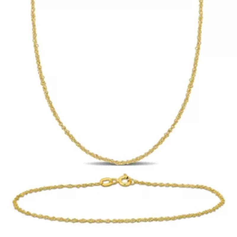 2-Piece Set of 1.2mm Singapore Chain Necklace and Bracelet in 14K Yellow Gold, 24" & 9"
