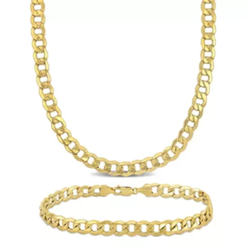 2-Piece Set of Men's 7mm Curb Link Chain Necklace and Bracelet in 10K Yellow Gold, 20" & 9"