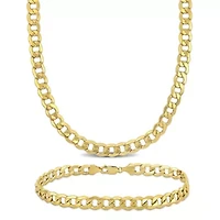2-Piece Set of Men's 7mm Curb Link Chain Necklace and Bracelet in 10K Yellow Gold, 20" & 9"