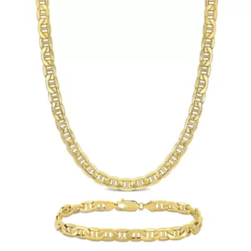 2-Piece Set of Men's 7mm Mariner Link Chain Necklace and Bracelet in 10K Yellow Gold, 20" & 9"