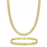 2-Piece Set of Men's 7mm Mariner Link Chain Necklace and Bracelet in 10K Yellow Gold, 20" & 9"