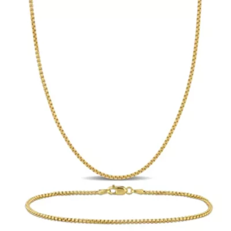 2-Piece Set of Men's 1.6mm Box Link Chain Necklace and Bracelet in 10K Yellow Gold, 24" & 9"