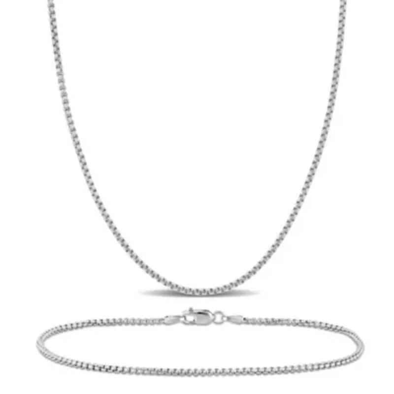 2-Piece Set of Men's 1.6mm Box Link Chain Necklace and Bracelet in 10K White Gold, 20" & 9"