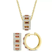 2-Pc Set of Garnet & Created White Sapphire Earrings & Pendant with Chain in Yellow Plated Sterling Silver