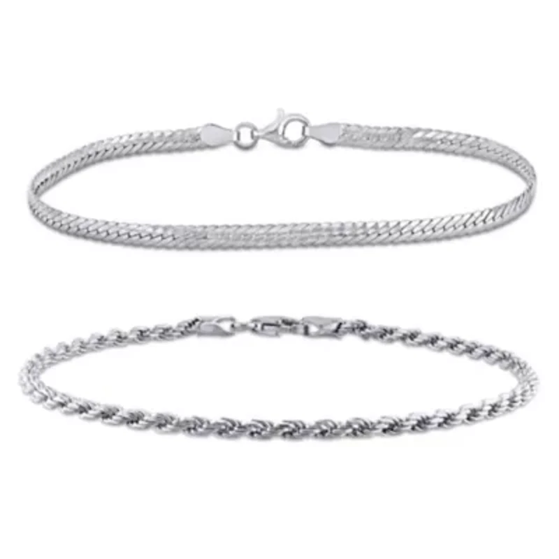 2-Pc Set of Herringbone & Rope Bracelets in Sterling Silver
