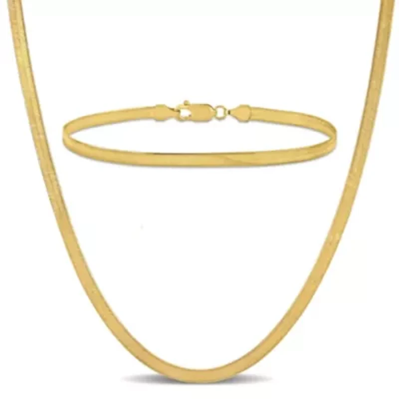 2-Pc Set of Men's 3.5mm Flex Herringbone Chain & Bracelet in 10k Yellow Gold