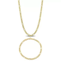 2-Pc Set of 3.8mm Figaro Chain Necklace & Anklet in Yellow Plated Sterling Silver