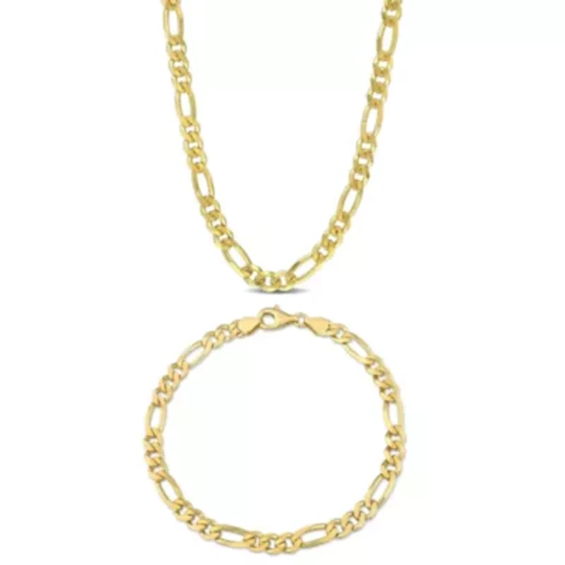 2-Pc Set of Men's 5.5mm Figaro Chain Necklace & Bracelet in Yellow Plated Sterling Silver