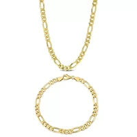 2-Pc Set of Men's 5.5mm Figaro Chain Necklace & Bracelet in Yellow Plated Sterling Silver