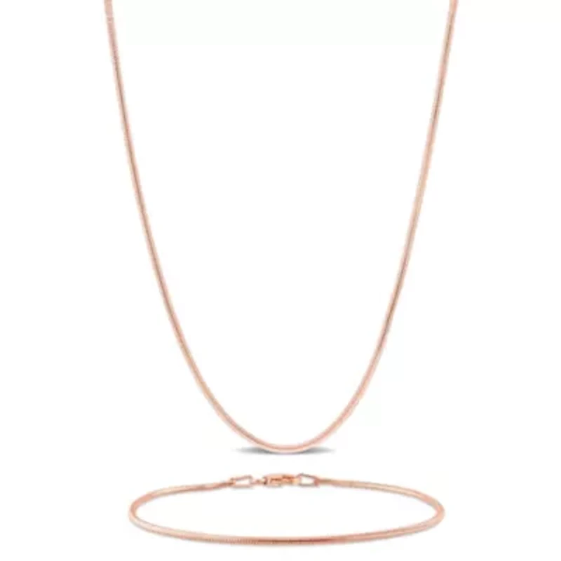 2-Pc Set of 1.2mm Snake Chain Necklace & Bracelet in Rose Plated Sterling Silver