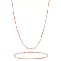 2-Pc Set of 1.2mm Snake Chain Necklace & Bracelet in Rose Plated Sterling Silver