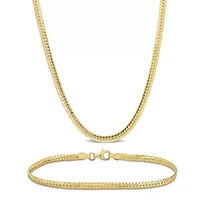 2-Pc Set of 3mm Herringbone Necklace & Bracelet in Yellow Plated Sterling Silver