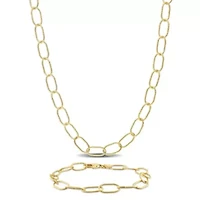 2-Pc Set of Men's Rolo Chain Link Necklace & Bracelet in Yellow Plated Sterling Silver