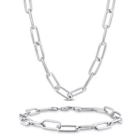 2-Pc Set of 6mm Polished Paperclip Chain Necklace & Bracelet in Sterling Silver