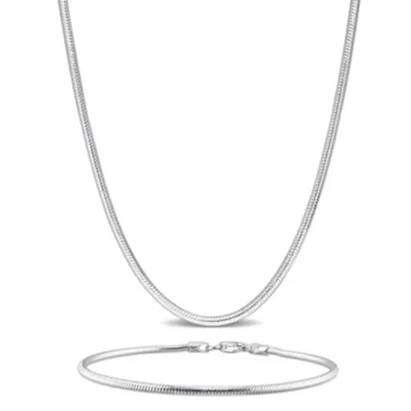 2-Pc Set of 1.9mm Snake Chain Necklace & Bracelet in Sterling Silver