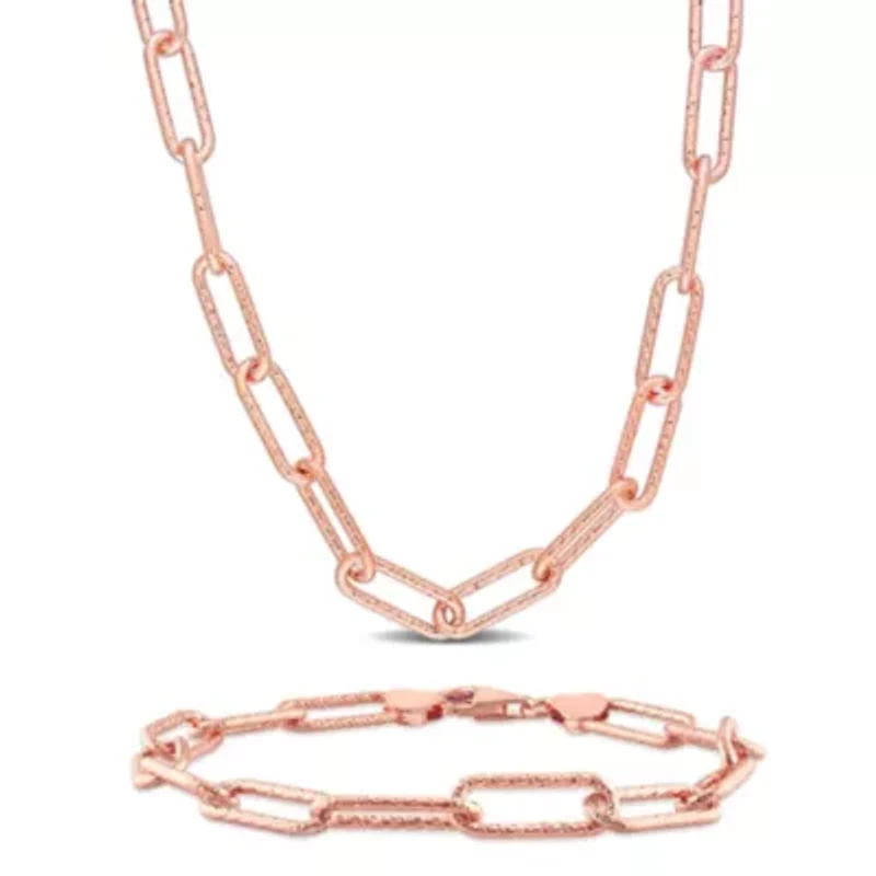 2-Pc Set of Men's 6mm Oval Link Necklace & Bracelet in Rose Plated Sterling Silver