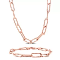 2-Pc Set of Men's 6mm Oval Link Necklace & Bracelet in Rose Plated Sterling Silver