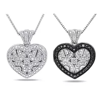 2-Piece Set of Diamond Accent Heart Locket Pendants with Chain in Sterling Silver