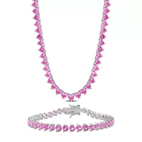 Lab Created 2-Piece Set of Created Pink Sapphire Necklace & Bracelet in Sterling Silver